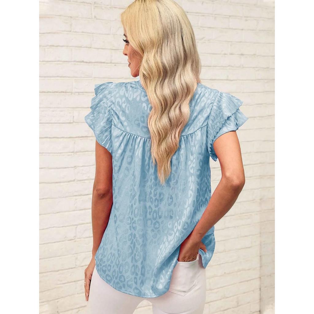 IHUASU Женская летняя мода, универсальный топ с принтом в виде лотоса и волнистым вырезом