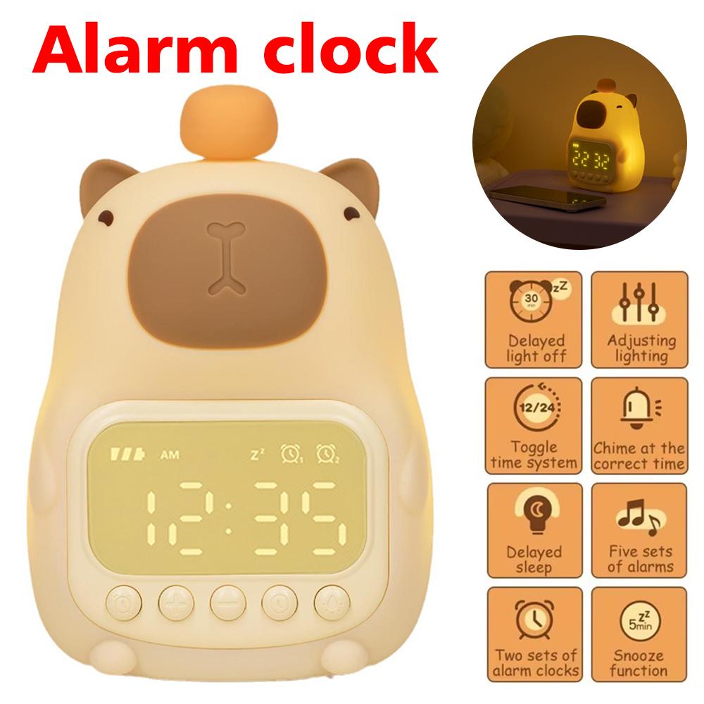 Capybara Night Light Children Alarm Clock Night Lamp Cute Shape Charging Timing Snooze Lighting Desktop Decoration Children Gift