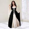 1 Set Women Dress Shirring Edge Square Neck Tight Waist Flowy Sleeves Lace-up Vintage Renaissance Medieval Court Loyal Halloween