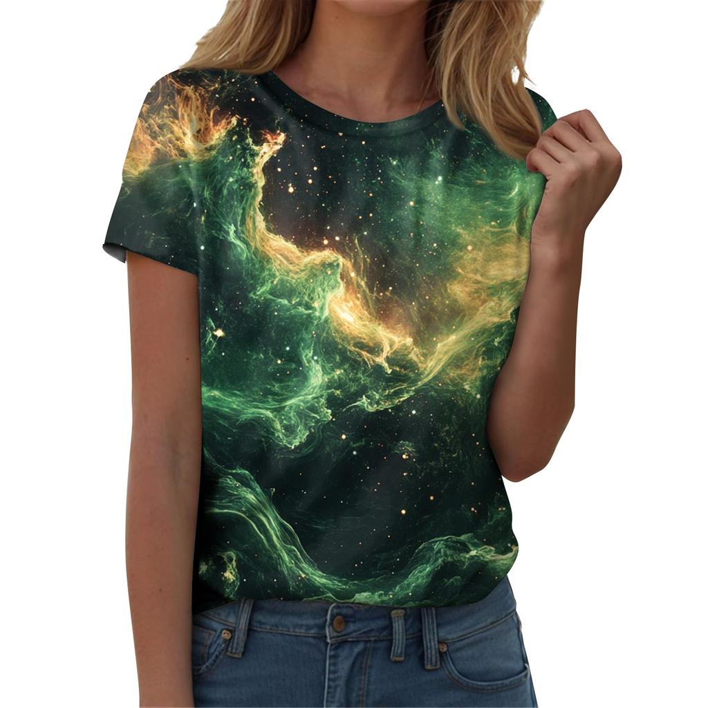 Женская мода повседневная футболка с круглым вырезом и короткими рукавами с принтом неба