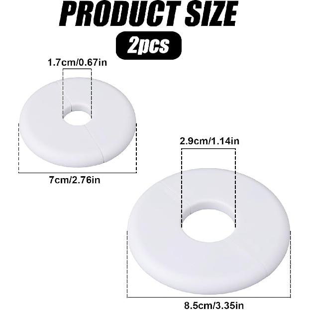 2pcs Wall Split Flange, ABS Self-Adhesive Round Plumbing Cover Plates for 17mm/0.67" & 29mm/1.14" Water Pipe Hole Faucet Escutcheons for Toilet