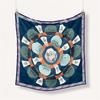 Twill Silk Scarf Woman Circle Painting Square Scarves Wraps Bandana Small Hijab Silk Foulards Tie Headband Neckerchief 53CM