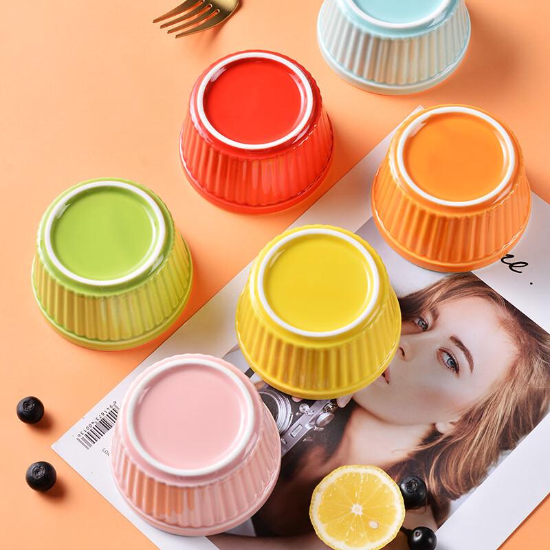 Orange Striped Ceramic Souffle Baking Bowls, Set of 4
