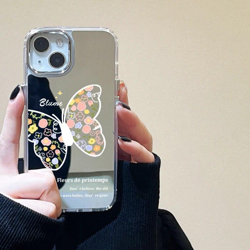 Чехол для телефона с зеркалом для макияжа и бабочкой для iPhone 11, чехол для iPhone 13 Pro 14 12 11 Pro Max X XR XS Max, модная мягкая задняя крышка Fundas