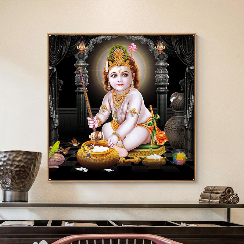 Lord Bal Krishna Hindu God Canvas Painting Religious Hinduism Posters and Prints Wall Art for Home Decoration Cuadros Wall Art