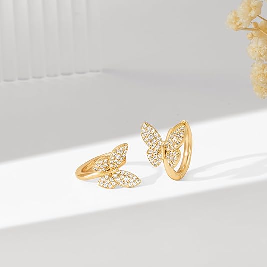 Cercei Tip Stud Dama Copper Gold Plated Butterfly Design Golden - Elegant Stud Earrings for Women