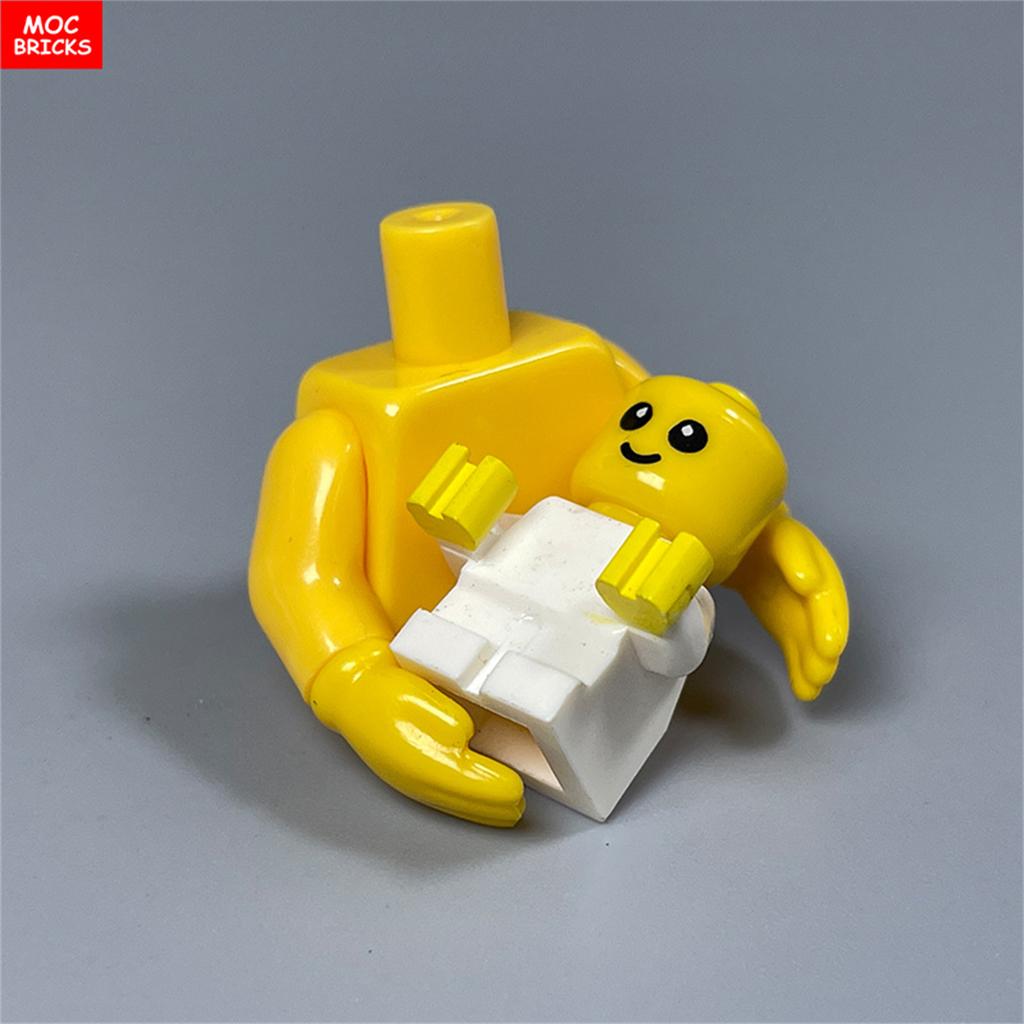 MOC Блоки Желтые Руки Ноги Держат Младенца Младенец 4СМ Фигурка Тело Одежда Аксессуары Собранные Строительные Кирпичи Игрушка Дети Пластиковый Материал Кукла
