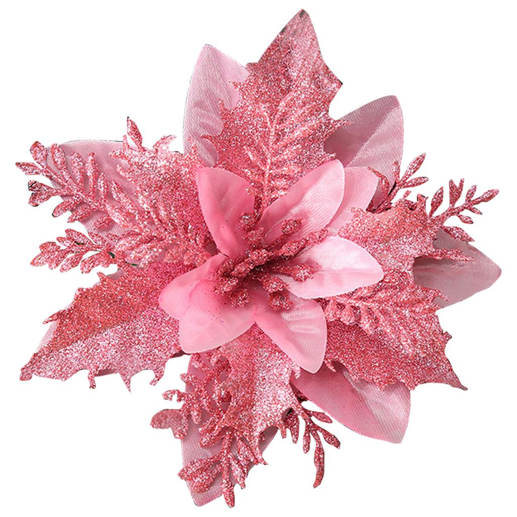 Glitter Poinsettia 5.5 Inch Artificial Flower Christmas Clip Stem Christmas Tree Ornaments For Wedding Party Wreath Decoration