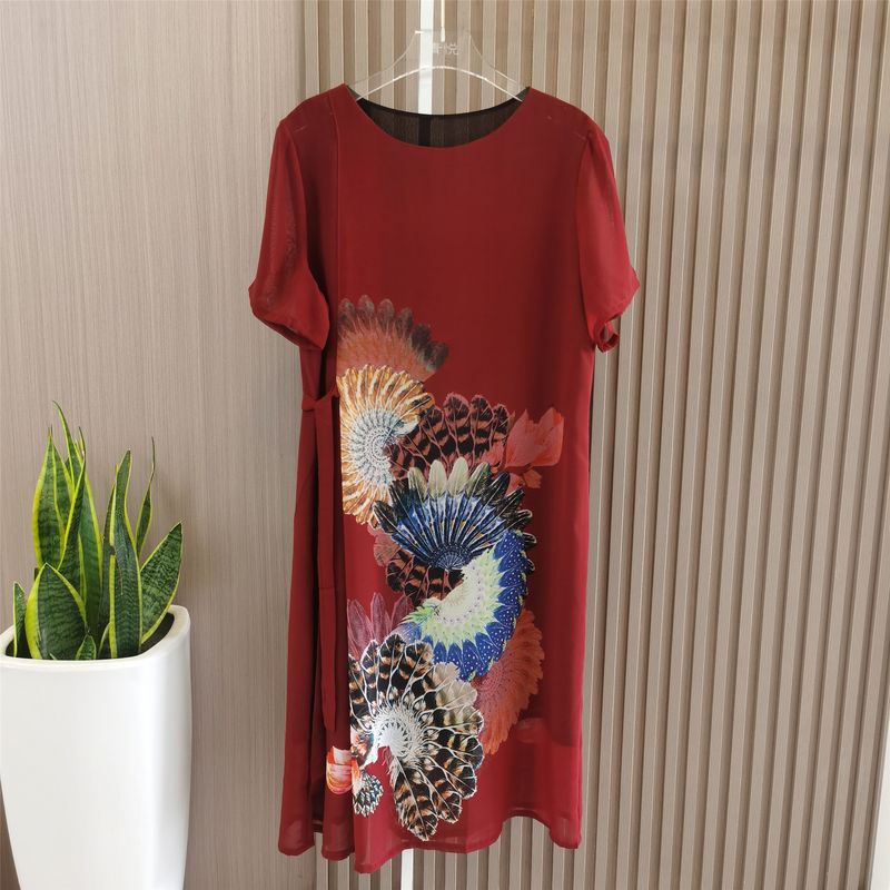 Dress Women's Summer New Arrival Hangzhou Middle-Aged and Elderly Summer Dress Middle-Aged Ladieswear Elegant Floral Silk Skirt