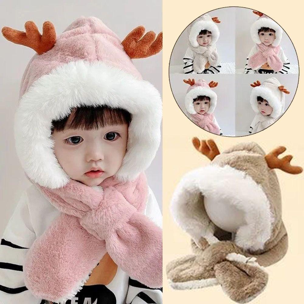 Толстая теплая цельная шапка-бини, шапка с мехом, закрывающая шею и уши, милый детский капюшон-шарф, зимняя