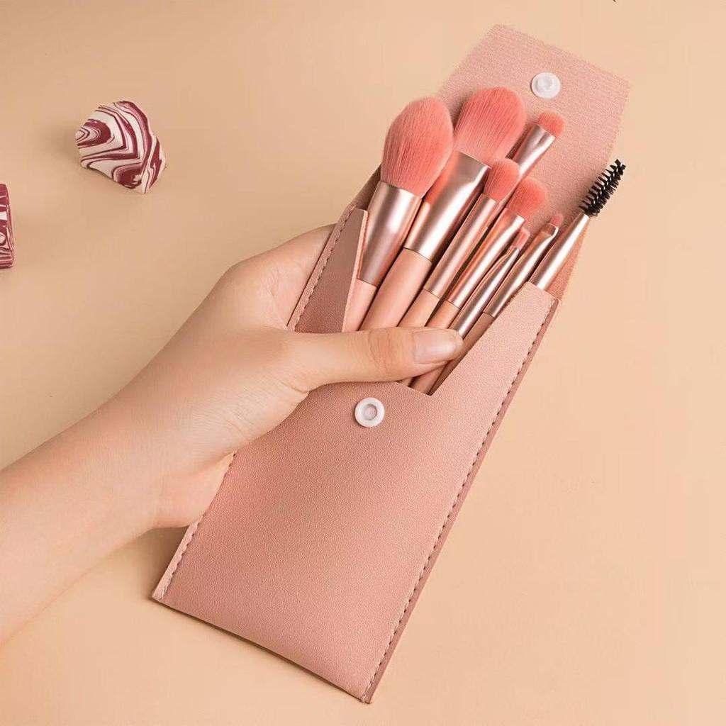 8-Piece Beginner Macaron Makeup Brush Set - Portable Mini Soft Bristles for Blush & Eyeshadow with Carrying Bag