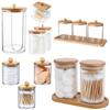 2/3/4Pcs Acrylic Storage Box Bathroom Clear Cotton Swab Makeup Jars Dispenser Bamboo Lids Tray Holder Qtip Reusable