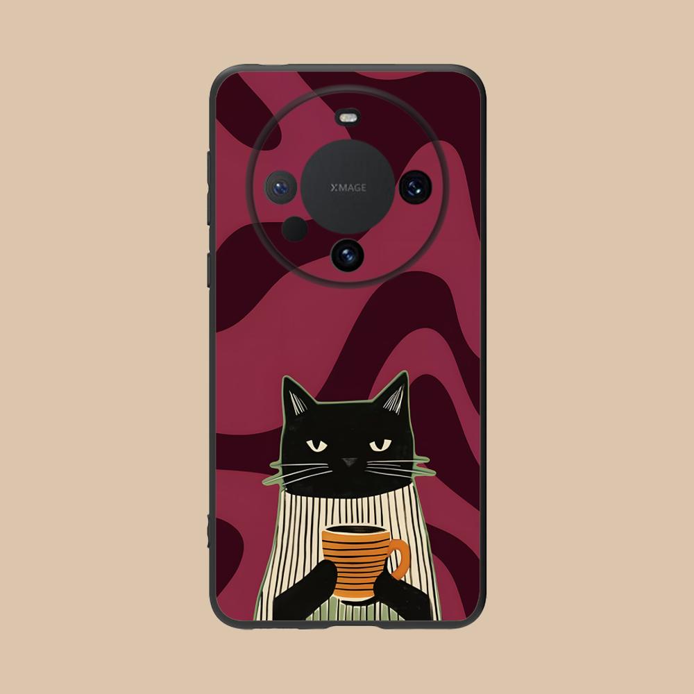 Cute Coffee Cat Matte TPU Mobile Phone Case for Huawei Mate 60 50 40 30 20 10 Pro Plus Lite E 5G Colorful Printing Cover
