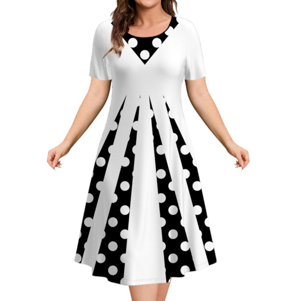 2025 Летние платья для женщин Лоскутный принт Короткий рукав Женская одежда Свободная юбка А-силуэта Элегантные и красивые женские платья