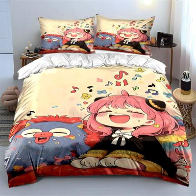 Happy Girl with a Cute Plush Toy Print Bedding Set 1 Duvet Cover 2 Pillowcases for Adult and Children Luxury Gift Full Size