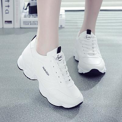 Женские модные кожаные кроссовки на массивном каблуке Белые кроссовки Спортивная обувь для бега