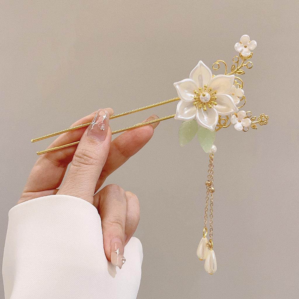 Elegant Chinese Style Hair Accessories Vintage Spring Flower Element Hairpins Light Luxury Tassel Hair Stick For Women Girls
