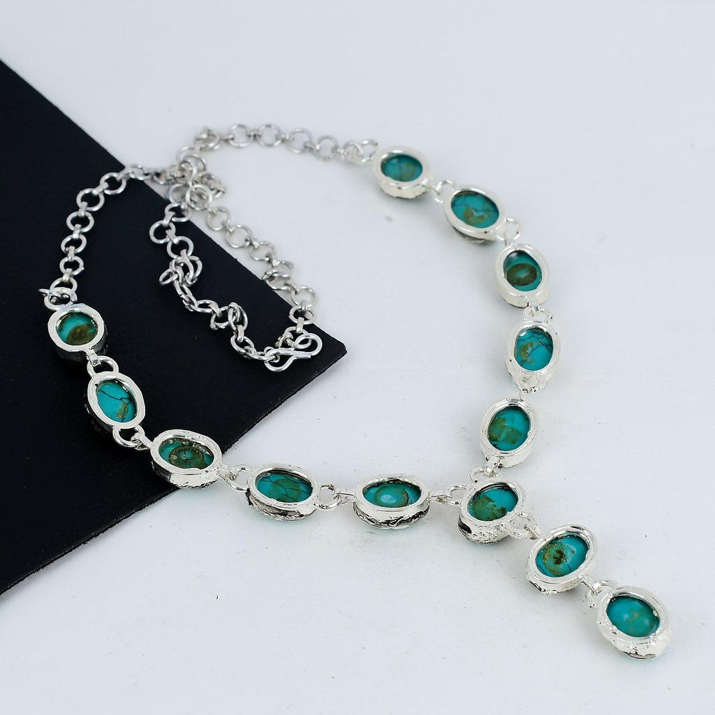 Ожерелье из серебра 925 пробы с бирюзой Санта-Роза, серебряное ожерелье с бирюзой Санта-Роза для жены, ожерелье унисекс, подарок