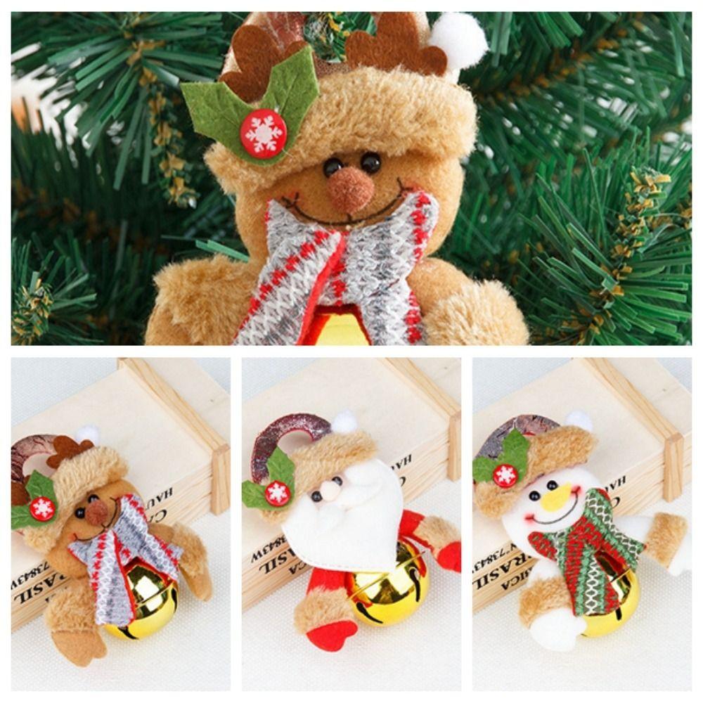 4Pcs Soft Christmas Tree Pend Round Bell Santa Ornaments Xmas Bell Hanging Ornaments  Kids Toys