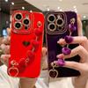 Роскошный мягкий чехол с браслетом в форме сердца для Iphone 11 12 13 14 Pro Max Xs X Xr 7 8 Plus Se 2020 2022, задняя крышка с ворсистым бампером