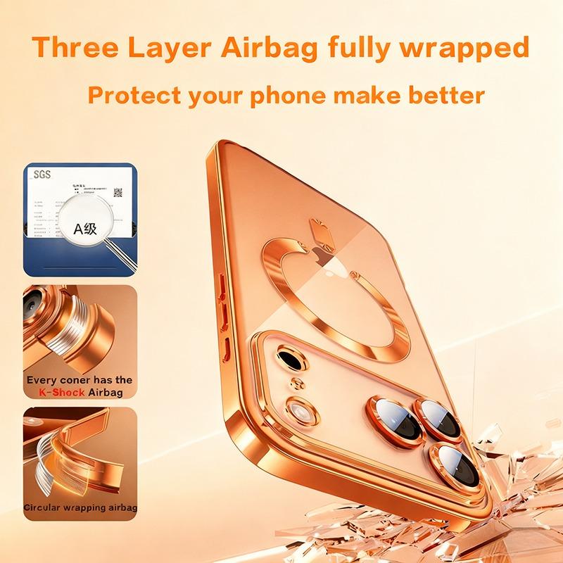 Модный Оранжевый Магнитный Прозрачный Чехол Для iPhone Air 17 16 15 14 13 11 12 Pro Max Plus Беспроводная Зарядка Покрытие Мягкий Деловой Чехол