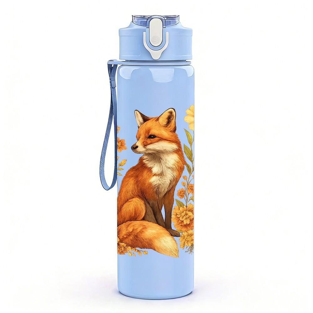 1PC Sunflower Wild Fox Art 750ml Color Plastic Sports Water Bottle Leakproof Flip Straw Lid Suitable for Sports Office Home Use