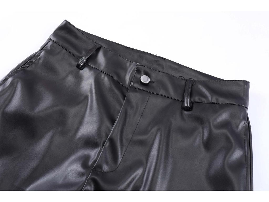 Широкие кожаные брюки унисекс в американском стиле со складками