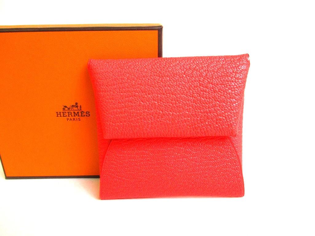 Authentic HERMES Pink and Brown Chevre Myzore Leather Coin Purse Bastia #9920 Refurbished