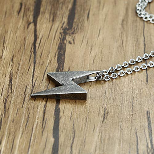 Necklace Silver Titanium Lightning Bolt Pendant Cool Lightning Symbol Necklace 50cm Chain Christmas Popular Gift [Rockyu] Men's