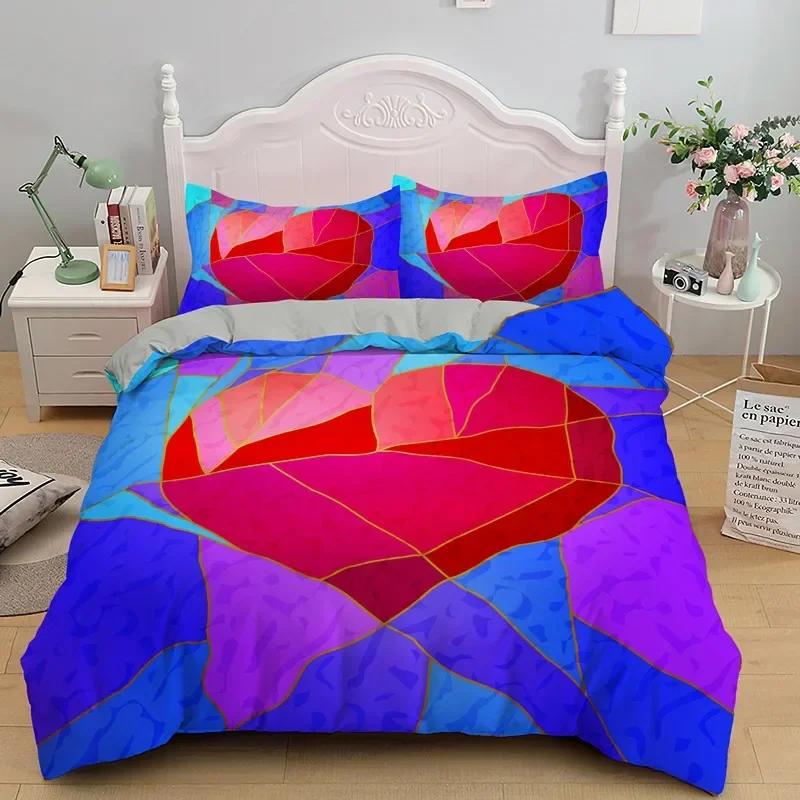 Luxury New 3D Print Love Heart Duvet Cover Microfiber Luxury Romantic Theme Bedding Set King Queen For Couple Valentine'S Day