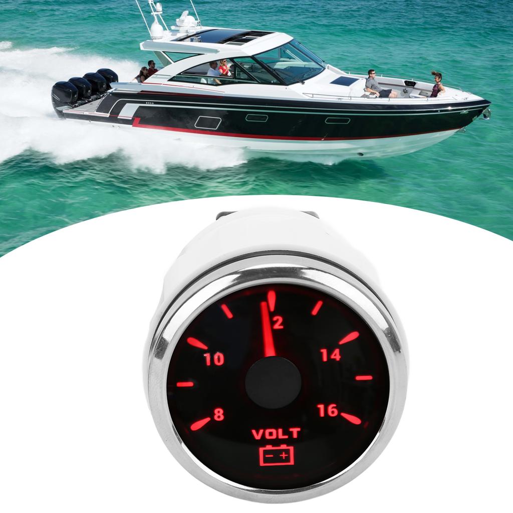 Морской вольтметр 52 мм 8–16 В Стрелочный 7 цветов подсветки IP67 Водонепроницаемый вольтметр для лодки, автодома, автомобиля 9–32 В