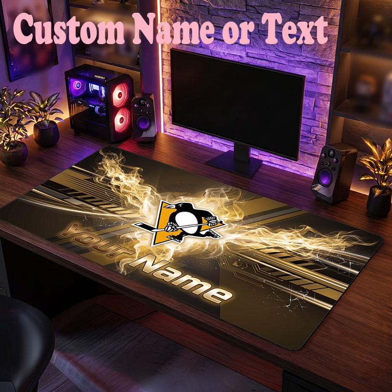 Pittsburgh Penguins Customized Name Text Mouse Pad, Large Desk Mouse Mat Personalized Home Office Present