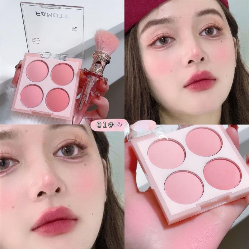 Палитра румян из 4 цветов, матовая, низкая насыщенность, гладкая, растушевываемая пудра для лица, косметика для девочек, легкие румяна