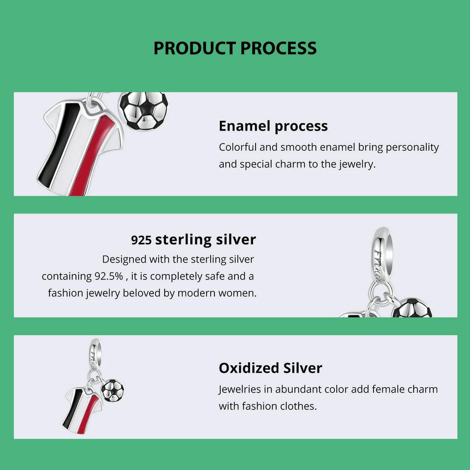 WOSTU 2024 Стерлингового Серебра 925 Пробы Футбол Любовь Спортивные Очаровательные Бусины подходят Для Женщин Браслет и Ожерелья Ювелирные Изделия Футбольные Бусы