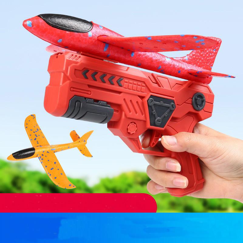 Children'S Outdoor Three In One Foam Soft Elastic Toy Gun, Hand Thrown Ejection Aircraft Suit, Foam Aircraft Color Random