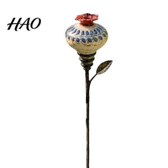 Colorful Flower Shaped Feeder Hummingbird Garden Stake, Vintage Ceramic Feeder, Feeding Port, Floral Bird Nectar for Outdoor Backyard Lawn Deck Decor