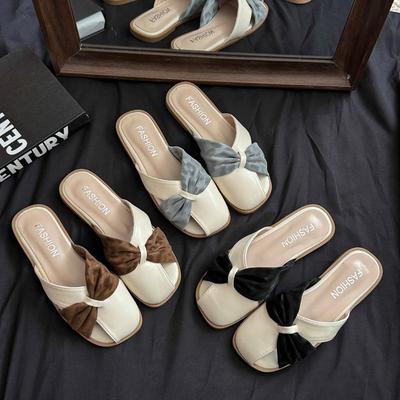 Французский вечерний бриз темперамент девушка кампус шлепанцы на одной педали для улицы нескользящая плоская подошва сумка голова полушлепанцы крутые шлепанцы