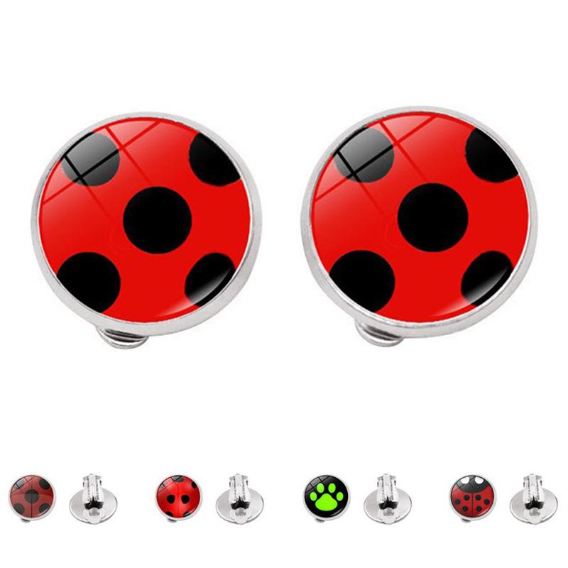 Мультяшные Аниме Серьги-клипсы Серебристого Цвета с Божьей Коровкой и Принтом Медвежьей Лапы - Милые Серьги-клипсы в Горошек, Креативный Подарок