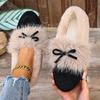 Женские новые зимние корейского стиля ретро меховые с бантом круглый носок разноцветные теплые хлопковые туфли