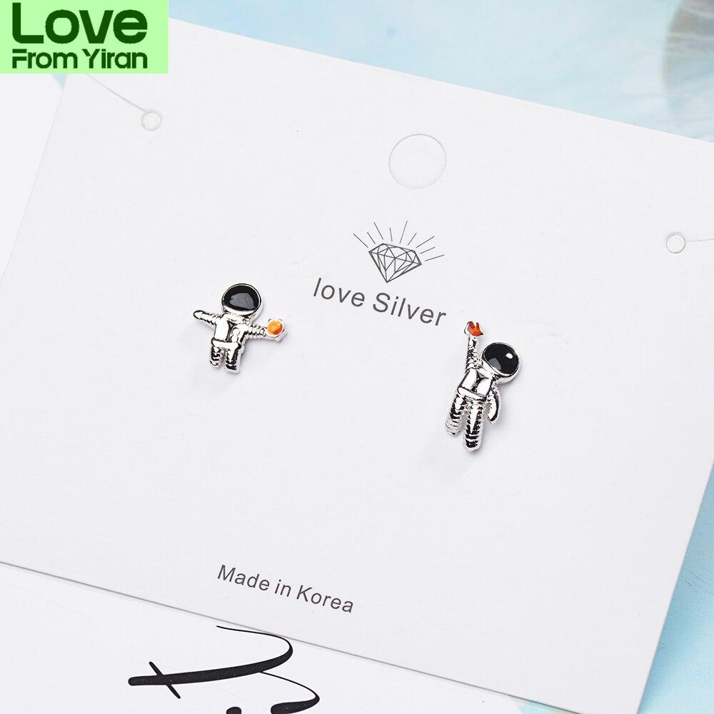 925 пробы стерлингового серебра Sky Space Astronauts маленькие асимметричные серьги-гвоздики с кристаллом для женщин и девочек S -E919