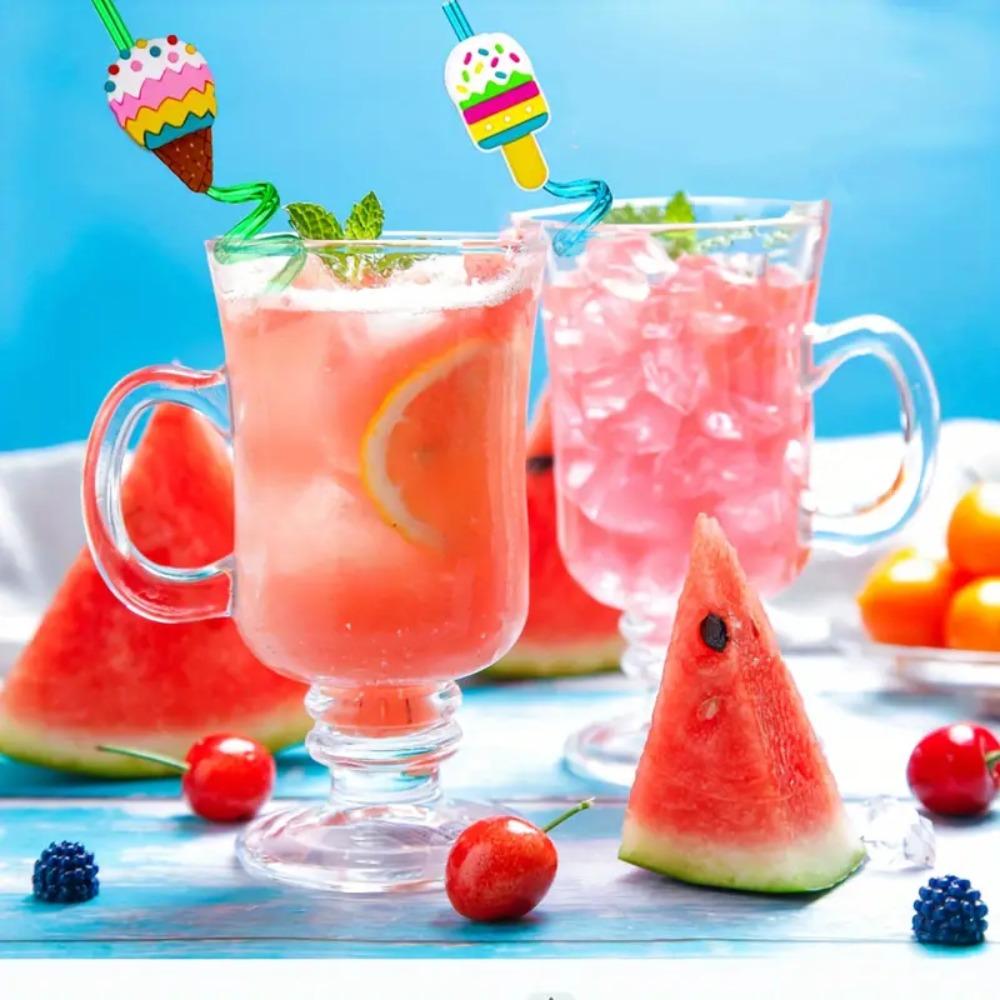8pcs Vibrant Reusable Straws Eco-Friendly Drinking Straws Creative Ice Cream-Shaped Straws Summer