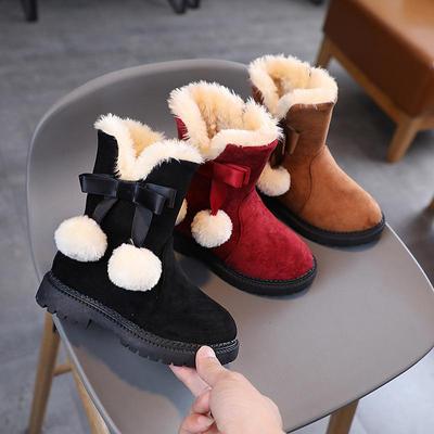 2025 Новые плюшевые и теплые детские зимние ботинки принцессы для маленьких девочек и хлопковая обувь для больших детей