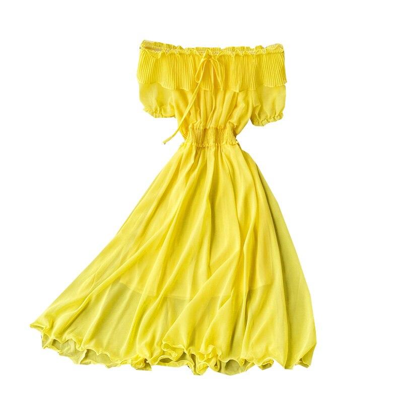 Платье для летних каникул Супер Фея Сладкие плиссированные длинные шифоновые женские платья с воротником с открытыми плечами в западном стиле