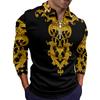 Brand Men Polo Shirt Long Sleeve Shirt 2022 Spring Autumn Golden Pattern Print Casual Fashion Polo Shirt Men