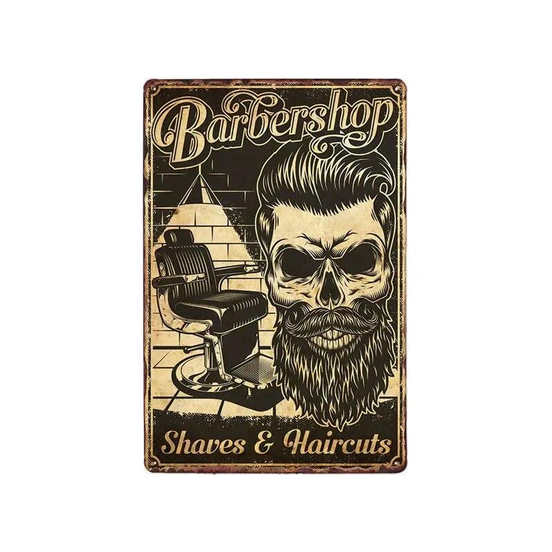 Hohappyme Vintage Barber Shop Metal Signs Barbershop Poster Bar Pub Retro Plaque Haircut and Shave Beard Iron Plates 20x30 Cm
