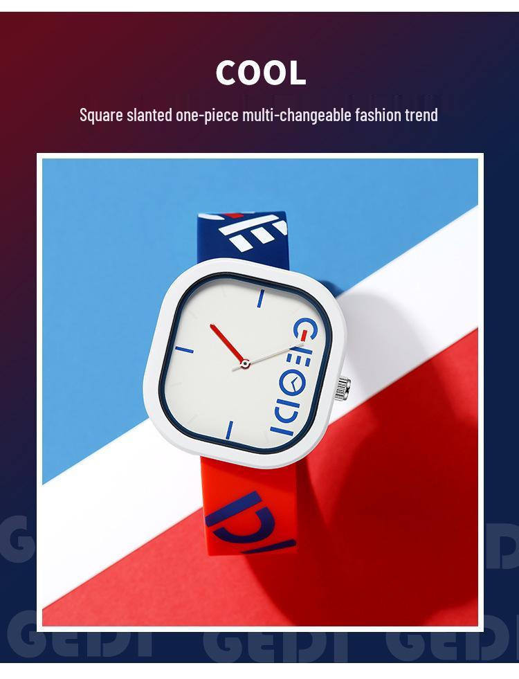 Gedi Модные Спортивные Силиконовый Ремешок Необычный Квадратный Циферблат Водонепроницаемые Студенческие Кварцевые Часы