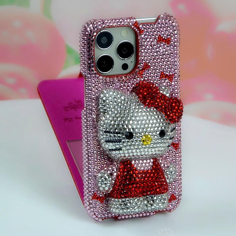 Phone Case IPhone 11 12 13 14 Pro Max Cute Cartoon Kitten Design With Shiny Rhinestones Full Body Protective Flip Cover