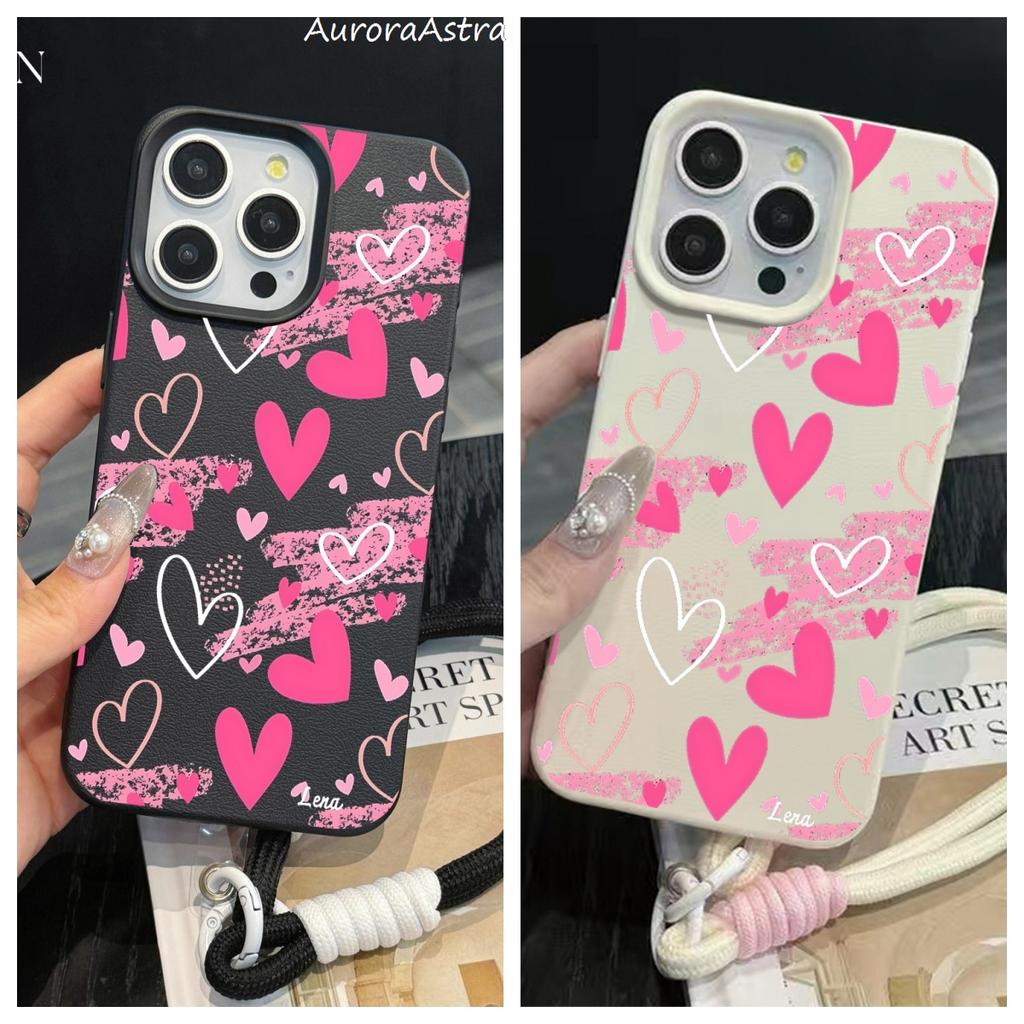 Розовый Чехол Для Телефона С Ручным Рисунком Сердца Для iPhone 17 16 16e 15 14 13 12 Pro Max 11 Plus Ударопрочный С Рисунком Личи Funda