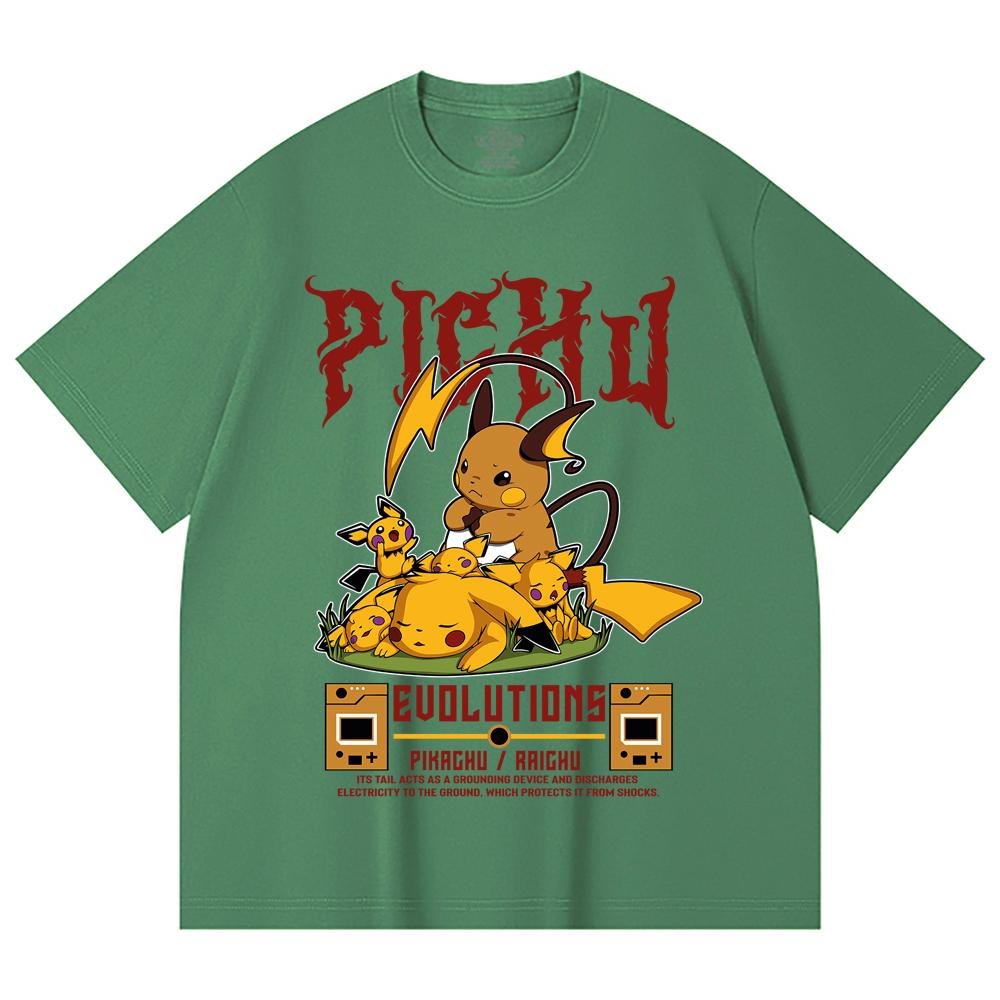 230 Gsm 100% Cotton Pokemon V18 Pikachu Evolutions Print Unisex Heavy Cotton T Shirt