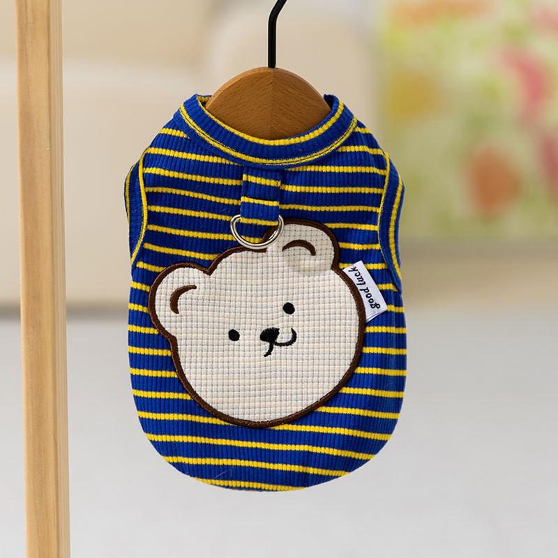 Lightweight Cartoon Striped Bear Vest Small Dogs Teddy Two-Legged Outfit With Leash Hole